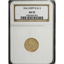1836 $2 1/2 Script 8 AU55 NGC