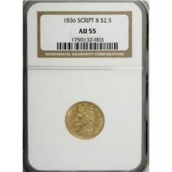 1836 $2 1/2 Script 8 AU55 NGC