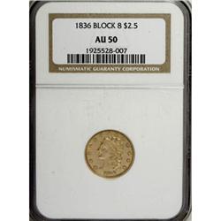 1836 $2 1/2 Block 8 AU50 NGC