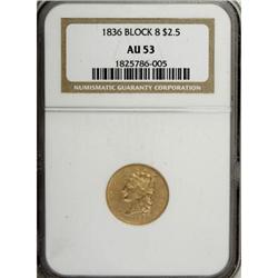 1836 $2 1/2 Block 8 AU53 NGC