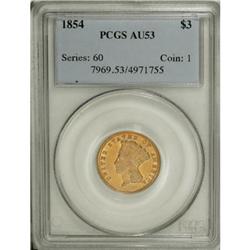 1854 $3 AU53 PCGS