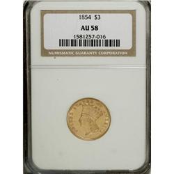1854 $3 AU58 NGC