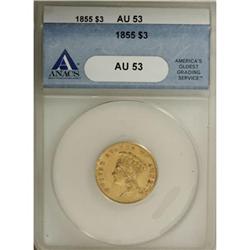 1855 $3 AU53 ANACS