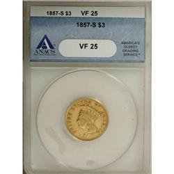 1857-S $3 VF25 ANACS