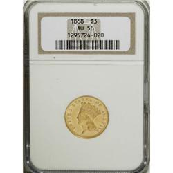 1868 $3 AU58 NGC
