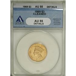 1869 $3 AU55 ANACS