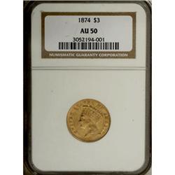 1874 $3 AU50 NGC