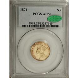 1874 $3 AU58 PCGS
