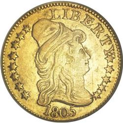 1805 $5--Graffiti, Cleaned, Bent--ANACS. AU53