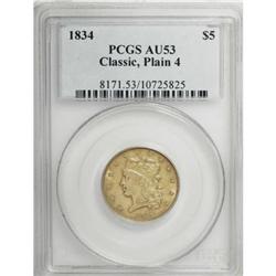 1834 $5 Plain 4 AU53 PCGS
