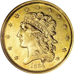 1834 $5 Plain 4 AU58 NGC