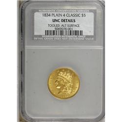 1834 $5 Plain 4 Unc. Details NCS