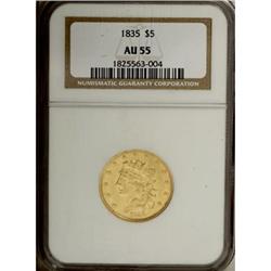 1835 $5 AU55 NGC