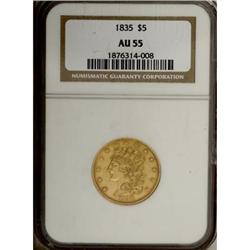 1835 $5 AU55 NGC