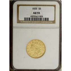 1835 $5 AU55 NGC