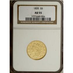 1835 $5 AU55 NGC