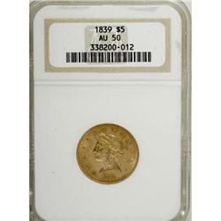 1839 $5 AU50 NGC