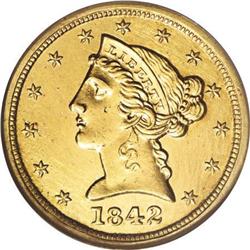 1842-C $5 Large Date--Rim Filed, Improperly