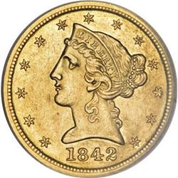 1842-D $5 Large Date--Improperly Cleaned--NCS.