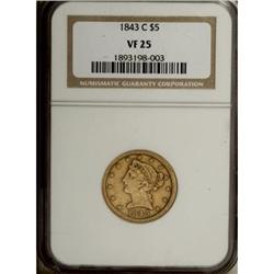 1843-C $5 VF25 NGC