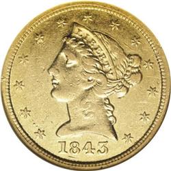 1843-D $5 Medium D XF45 NGC