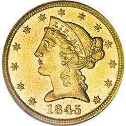 1845-O $5 AU53 PCGS