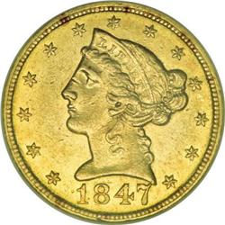 1847-C $5 AU50 ANACS