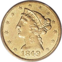 1849-C $5 AU58 PCGS