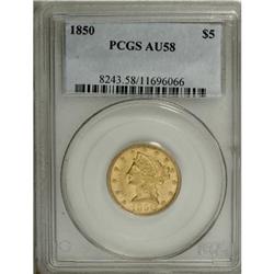 1850 $5 AU58 PCGS