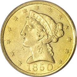 1850-C $5 AU55 PCGS