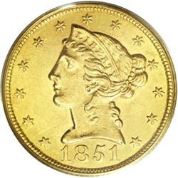 1851-C $5 AU50 PCGS
