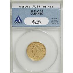 1851-O $5 AU53 Details ANACS