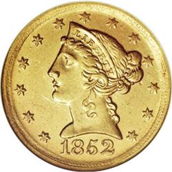 1852-D $5 Unc. Details ANACS