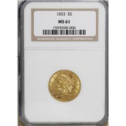 1853 $5 MS61 NGC