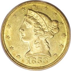 1853-C $5 AU58 PCGS