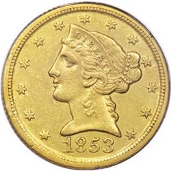 1853-D $5 Large D XF40 PCGS