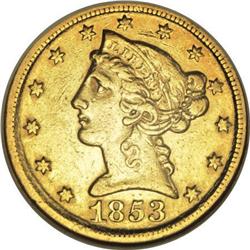 1853-D $5 Large D AU50 NGC