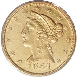 1854-C $5 AU58 PCGS