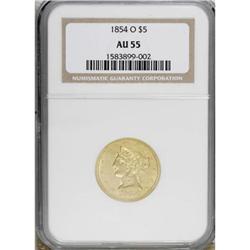 1854-O $5 AU55 NGC