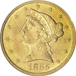 1855-C $5 AU50 PCGS
