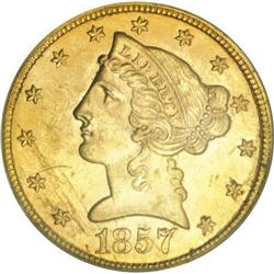 1857 $5 MS62 PCGS