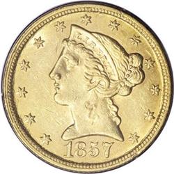 1857-C $5 AU55 PCGS