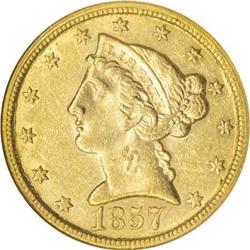 1857-C $5 AU58 NGC