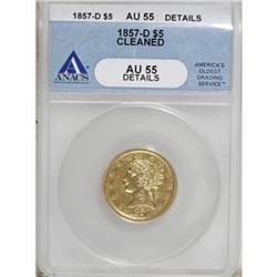 1857-D $5 AU55 ANACS