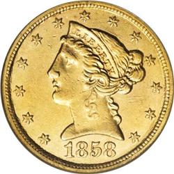 1858-C $5--Improperly Cleaned--NCS. AU Details