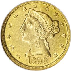 1858-C $5 AU58 NGC