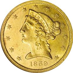 1859-C $5 AU55 NGC