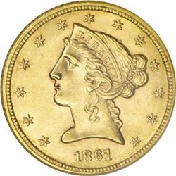 1861 $5 MS63 NGC