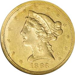 1866-S $5 Motto XF40 NGC