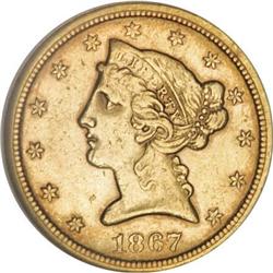1867-S $5 AU53 NGC